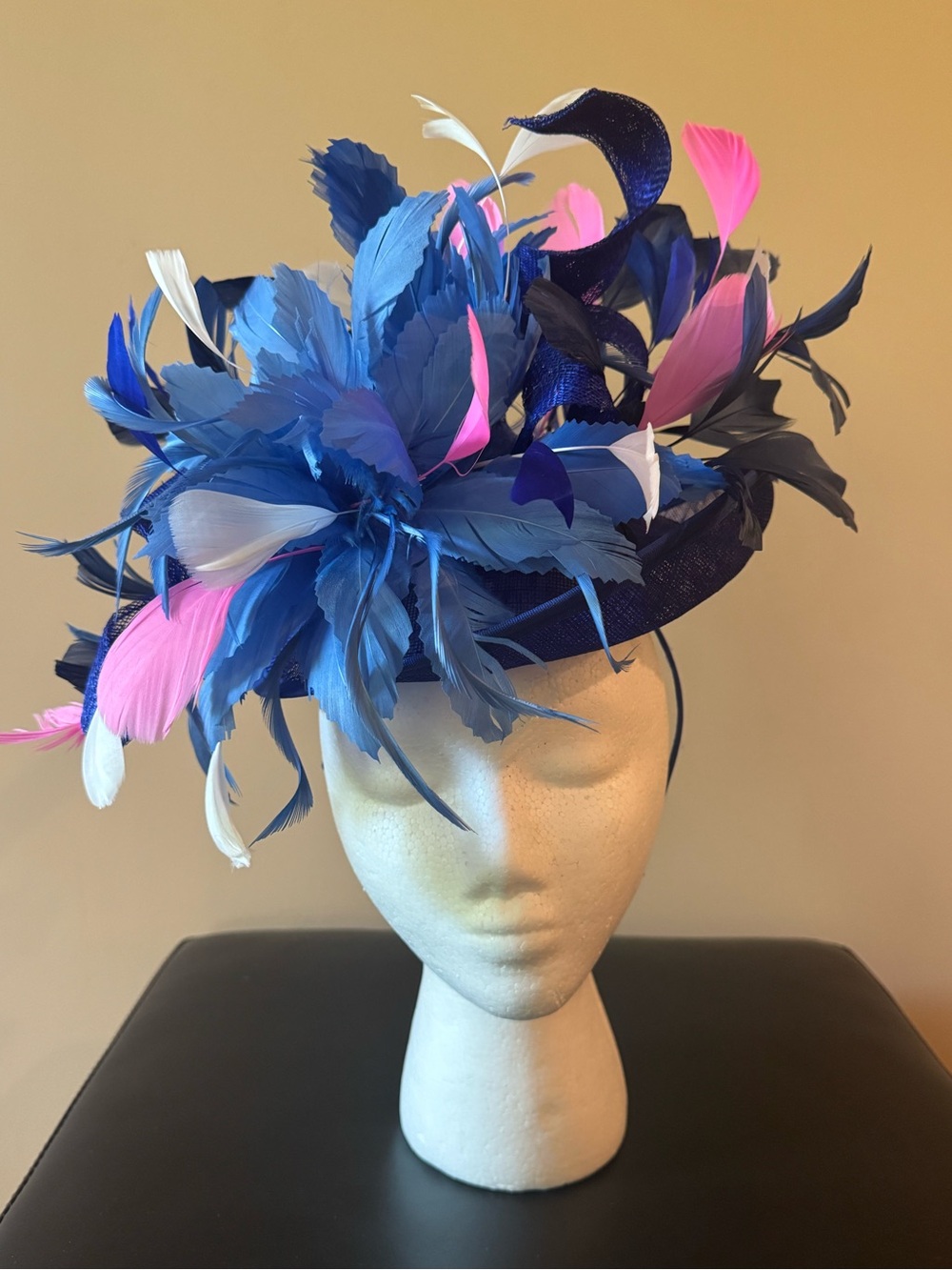 Kentucky Derby Fascinator | Blue, Pink & White Statement Hat